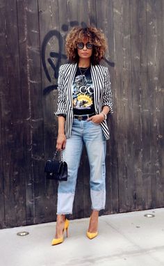 Rocker Tee, Pastel Outfit, Cooler Look, Outfit Jeans, Outfit Trends, Mode Inspo, Striped Blazer, Tomboy Fashion, Blazer Outfits