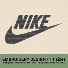 the nike logo is shown in black and white on a beige background with green border