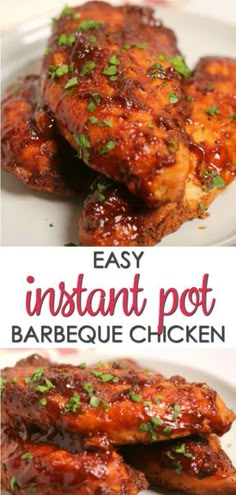 the easy instant pot barbecue chicken recipe is ready to be eaten