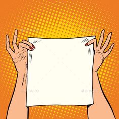 two hands holding up a piece of paper in front of an orange and yellow background