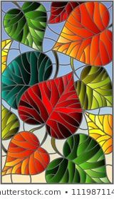 an image of a stained glass window with colorful leaves on the bottom and bottom half