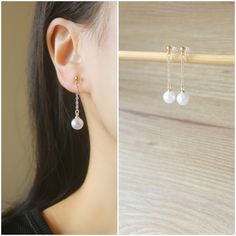 White resin pearl invisible resin clip on earrings, metal is gold plated over brass. Details :- **White resin pearl size is 8mm. **Earrings length is 36mm, width is 8mm. **Weight is approx 0.58g (1.16g per pair) ♥ ♥ Invisible resin clip on are soft and elastic, so it is comfortable to wear and will not drop off easily. Since they are invisible so they look like pierced ear earrings. But they are fragile, so pls handle these earrings with care and don't spread too wide. ♥ ♥ These earrings will be Invisible Clip On Earrings, Pearl Clip On Earrings, Magnet Earrings, Clip On Earrings Diy, Diy Clip On Earrings, Magnetic Earrings, Simple Pearl, Ear Earrings, Pearl Gemstone