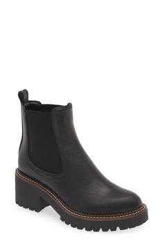 Nordstrom Miah Chelsea Lug Boot (Women) | Nordstrom Winter Work Boots, Women’s Black Chelsea Boots, Chelsea Boots For Petite Women, Flares And Boots, Boots For Nyc Winter, Business Casual Boots Women, Styling Black Chelsea Boots, Beige Lug Sole Boots Outfit, Cold Weather Shoes Women