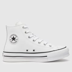 Kids Youth White Converse Eva Lift Hi Trainers | schuh Converse For Girls, Chunk Taylor Converse White, White Converse High Tops, Converse Play White High, White Converse Platform, Conformation Ideas, Plain White Converse, Cheap Converse High-top Sneakers With White Sole, All White Converse