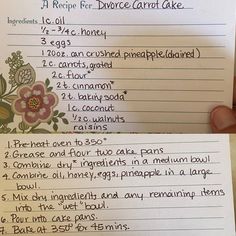 a hand holding a piece of paper with writing on it and an image of a recipe for