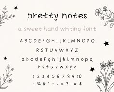 a handwritten font with flowers and stars