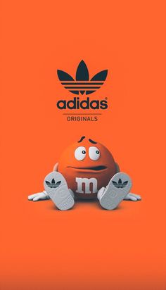 an orange adidas advertises the brand's logo and features two cartoon characters