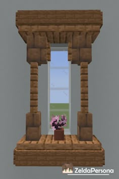 an image of a room with a vase and flowers on the window sill in minecraft