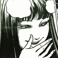 a black and white drawing of a woman covering her face