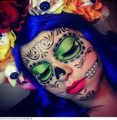 The Coolest Day of the Dead Sugar Skull Makeup Looks Dead Costume, Sugar Skull Costume, Dead Makeup, Sugar Skull Makeup, Halloween Tattoo, Temp Tattoo, Skull Painting, Sugar Skull Art, Skull Makeup