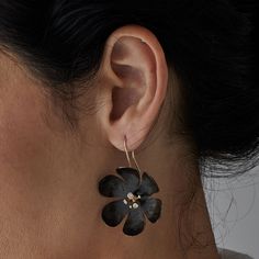 HELLEBORE BLACK BRONZE EARRING – Julie Cohn Design Black Hellebore, Julie Cohn Design, Ancient Relics, Bronze Earrings, Stone Studs, Love Affair, Silver And Gold, Ear Wire, Flower Earrings