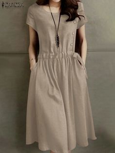 Casual Dresses ZANZEA Summer Vintage Cotton Dress Women Short Sleeve Solid Drawstring Waist Sundress Fashion Knee Length Vestidos Kaftan 230216 From Cong00, $18.83 | DHgate.Com Vintage Cotton Dress, Maxi Dresses Online, Sukienki Plus Size, Cheap Maxi Dresses, Sundress Casual, Long Maxi Dresses, Vestido Plus Size, Summer Fashion Dresses, Maxi Dress Online