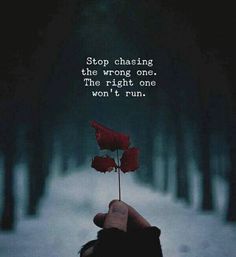 someone holding a rose in their hand with the quote stop chasing the wrong one, the right one won't run