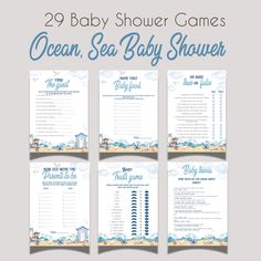 the ocean baby shower game is shown in four different colors