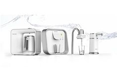 an assortment of appliances are displayed on a white background with water splashing around them