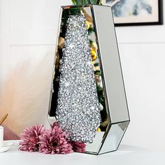 PRICES MAY VARY. Exquisite and Luxurious Shape Artistic Vase ‒ crushed diamond vase. Shiny and exquisite high-end mirror vase, gorgeous appearance can blend with anywhere, which will add more vigor and sophistication to your room. it can’t Hold Water. Large Glass Vase Out Size ‒ 7.3 inches wide x 3.9 inches thickness x 14 inches tall. Material: crystal mirror and glass on surface, lots of sparkly crush diamond crystal sparkle glaring on the front and back, inside MDF construction.thick and stron Outdoor Glass Table, Glass Floor Vase, Large Glass Vase, Tall Floor Vases, Crushed Diamonds, Vase Modern, Vase Large, Diamond Mirror, Silver Vase