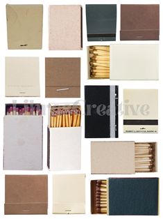 many matches are arranged in rows on a white background, including one match box and the other