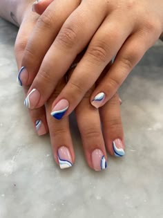 Gel Nails For Greece, Nails For Santorini, Santorini Nail Ideas, Blue And White Gel Nails Short, Mamma Mia Nail Art, Greek Nails Blue, Holiday Nails For Greece, Nails For Greek Holiday, Santorini Inspired Nails