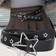 Specification Category: Belt Material: PU leather + alloy Color: Black Size: Belt width 2.8CM long... Star Y2k Fashion, Star Based Outfits, Goth Chain Belt, Star Outfit Aesthetic, Accessories For Outfits, Cute Belts, Cool Belts, Stars Jeans, Star Clothes