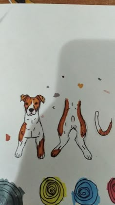 a drawing of two dogs with different colors on it's back legs and feet