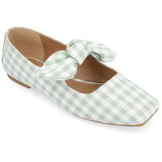 The Seralinn flats by Journee Collection add a touch of sass and class to any look. With their beautiful fabric uppers bow detail and tiny block heel you're sure to turn to these when you want something classic. A 4 mm Tru Comfort Foam� Insole makes them super comfy and a mary jane bow strap adds a vintage look. Square Toe Flats, Fashion Shoes Flats, Flats Online, Bow Flats, Mary Jane Flats, Comfortable Flats, Gingham Print, Journee Collection, Bow Detail