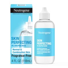 PRICES MAY VARY. 4-fluid ounces of Neutrogena Skin Perfecting 9% AHA/PHA Liquid Facial Exfoliant for Normal & Combination Skin to complement skin's natural renewal process & gently lift away dead surface skin to reveal the fresh, baby soft skin hiding beneath Suitable for all skin tones, this oil-free liquid face exfoliator is packed with a blend of exfoliating acids for soft, smooth and brighter looking skin. The formula helps even skin tone and texture and reduce the look of pores for a fresh glow With glycolic acid, an AHA that helps smooth & brighten the look of skin, gluconolactone, an exfoliant & moisturizing humectant that decongests down to pores while conditioning, & mandelic acid, an AHA for brighter looking, more even-toned skin Formulated for normal & combination skin, it conta Facial Exfoliant, Face Exfoliator, Baby Soft Skin, Facial Exfoliator, Exfoliate Face, Dermatologist Recommended, Daily Skin Care Routine, Broad Spectrum Sunscreen, Daily Skin Care