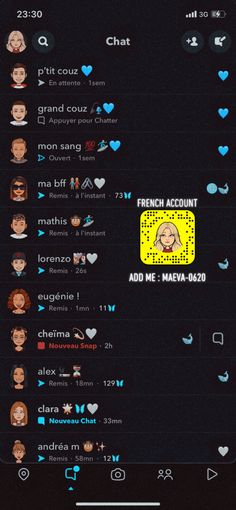 an iphone screen with the text french account on it and several different emoticions