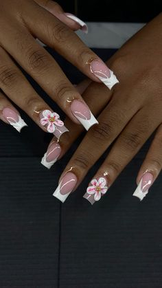 Flower Acrylic Nails, Flower Acrylic, Square Acrylic Nails, Nail Ideas, Gel Nails