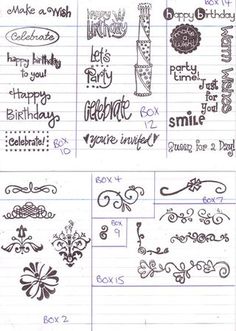 some handwriting writing on paper with different designs