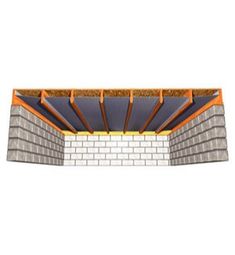 an image of a brick wall with orange and gray panels on it's sides