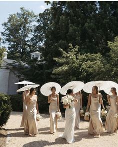 the bridesmaids are carrying umbrellas over their heads