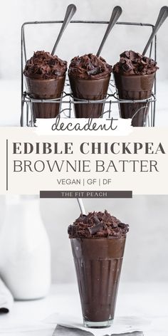 Two images with brownie batter in a drink caddy with spoons sticking out of the side. Chickpea Brownie, Edible Brownie Batter, Deserturi Raw Vegan, Sweet Party, Makanan Diet, Brownie Batter, Think Food, Healthy Sweets Recipes, Vegan Dessert Recipes