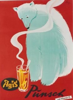 a polar bear drinking from a glass with the caption agis pinck on it