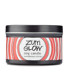 Side view 7 oz Sandalwood-Citrus Candle in a black tin with red and white label that has circular designs. Orange Tea, Aromatic Oils, Milk Shop, Candle Glow, Clean Candle, Candles Shop, Wool Dryer Balls, Natural Soy Candles, Laundry Soap