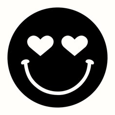 a black and white smiley face with hearts