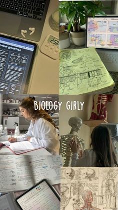 a collage of photos with text that says biology girly on the top and bottom