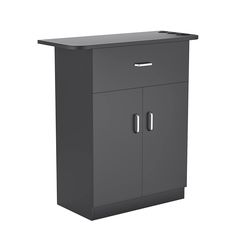 a gray cabinet with two doors and one drawer