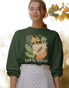 Mushroom Sweatshirt Green Witch Clothes Boho Sweatshirt - Etsy Canada Mushroom Sweatshirt, Witch Clothes, Witchy Outfits, Boho Sweatshirt, Witch Vibes, Green Witch