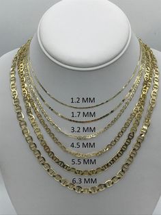 "Solid 10K Yellow Gold Mariner Chain, 7\" To 30\", 1.2MM To 5.5MM Thick Gold Chain, Flat Mariner Chain, 10K Mariner Chain, Mariner Link Chain High quality, elegant and shiny Mariner Link Chain Necklaces. All our chains are crafted from guaranteed 100% Solid 10K gold. METAL: SOLID 10K YELLOW GOLD VIDEO FEATURES 3.2MM FOR WEIGHTS SEE CHART IN IMAGE GALLERY 1.2 MM : 16\", 18\", 20\", 24\" Spring Ring Clasp 1.7 MM : 16\", 18\", 20\", 24\" Lobster Claw Clasp 2.2 MM: 16\", 18\", 20\", 24\" Lobster Cla Luxury Yellow Gold Jewelry For Business, Cheap Yellow Gold Chain Jewelry, Luxury Tarnish Resistant Yellow Gold Chain Necklace, Men's Necklace Gold Zales, Luxury Gold Single Strand Chain Necklace, Luxury 22k Gold Chain Necklace For Gift, 22k Gold Necklace Chains, Luxury 22k Gold Chain Necklace, Luxury Gold Single Strand Custom Necklace