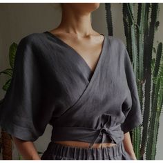 Linen Top. Linen Wrap Top. Linen Wrap Blouse. Linen Kimono | Etsy Wrapped Blouse, Linen Wrap Top, Linen Kimono, Linen Top Women, Linen Fashion, Wrap Crop Tops, Wrap Shirt, Linen Blouse, Wrap Blouse