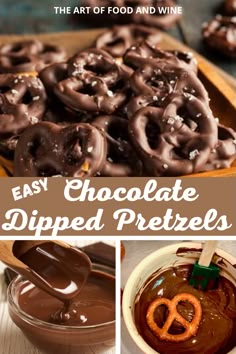 chocolate dipped pretzels with text overlay