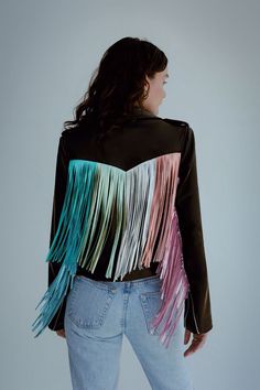 Your go-to jacket for the rest of your life. The Mighty Company. Shop the outerwear of your dreams today. 🌈 Female Warrior Outfit, Old Bras, Winter Date Night Outfits, Warrior Outfit, Fringe Fashion, The Fringe, Gorgeous Clothes, Fringe Jacket