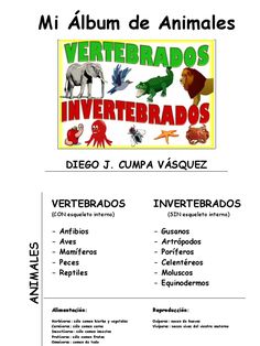 a poster with animals and words in spanish on the bottom right hand corner is an image of