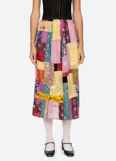 Phoebe Skirt – Sea, New York Phoebe Skirt, Patchwork Skirt, Sea Ny, Vintage Saris, Stripe Skirt, Patchwork Designs, Engineered Garments, Kids Sleepwear, Thom Browne