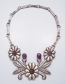 Repousse Floral Amethyst Vintage Mexican Silver Necklace     For more information on this necklace view at LOOK AT THAT NECKLACE on Trocadero.com Vintage Mexican Jewelry, Firefly Jewelry, Energy Shift, Mexican Silver Jewelry, Pewter Jewelry, Vintage Silver Jewelry, Mexican Jewelry, Jewelry Drawing, Boho Jewellery