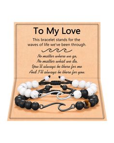 PRICES MAY VARY. 【Couples Wave Bracelets】 This matching bracelet stands for the waves of life we've been through. One for you and one for your lover, making it a meaningful gift to celebrate your love and everything you've been through together. 【Material】 The black one is made of black matte agate stone and the other is white howlite stone, which is suitable for daily wear and any occasion. Both of them feature a stainless steel wave charm. 【Adjustable Size】 This bracelet can be adjusted from 6 Matching Couples Bracelets, Bracelet For Boyfriend, Waves Of Life, Bracelet Stands, Matching Couple Bracelets, Couples Bracelets, Bracelets For Boyfriend, Wave Bracelet, Howlite Stone