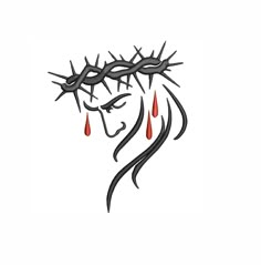 the face of jesus wearing a crown of thorns with blood dripping from his eyes