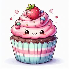 a cartoon cupcake with a strawberry on top