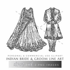 Line Art Indian Bride in Lehenga & Groom in Sherwani Clipart 🖤✨ Add elegance and tradition to your wedding designs with this beautiful Indian Bride & Groom Clipart! Featuring a lovely line art illustration of a bride dressed in a gorgeous lehenga, and a groom in his dapper Sherwani, these illustrations capture the beauty of an Indian, Hindu, or Desi wedding. Perfect for brides, grooms, wedding planners, and designers, and bakers - this clipart brings an exquisite touch to invitations, decor, ke Groom In Sherwani, Bride In Lehenga, Groom Clipart, Gorgeous Lehenga, Line Art Illustration, Art Indian, Indian Bride And Groom, Desi Wedding, Wedding Art