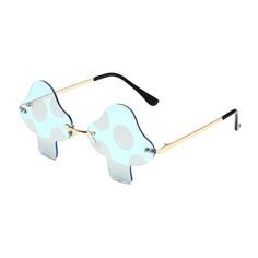 Take a leap down the rabbit hole with these Rimless Mushroom shaped Sunglasses. Designed with a touch of whimsy, these stylish sunglasses feature a retro steam mushroom design that adds personality to any outfit. The gradient, photochromic, anti-reflective, and UV400 lenses provide reliable sun protection while maintaining clear vision. Made with high-quality materials, these durable and long-lasting sunglasses are a must-have for any fashion-forward woman. Upgrade your eyewear collection and ad Groovy Mushroom, Hippie Glasses, Mushroom Designs, Festival Sunglasses, Unique Sunglasses, Shaped Sunglasses, Vintage Mushroom, Mushroom Design, Clip On Sunglasses